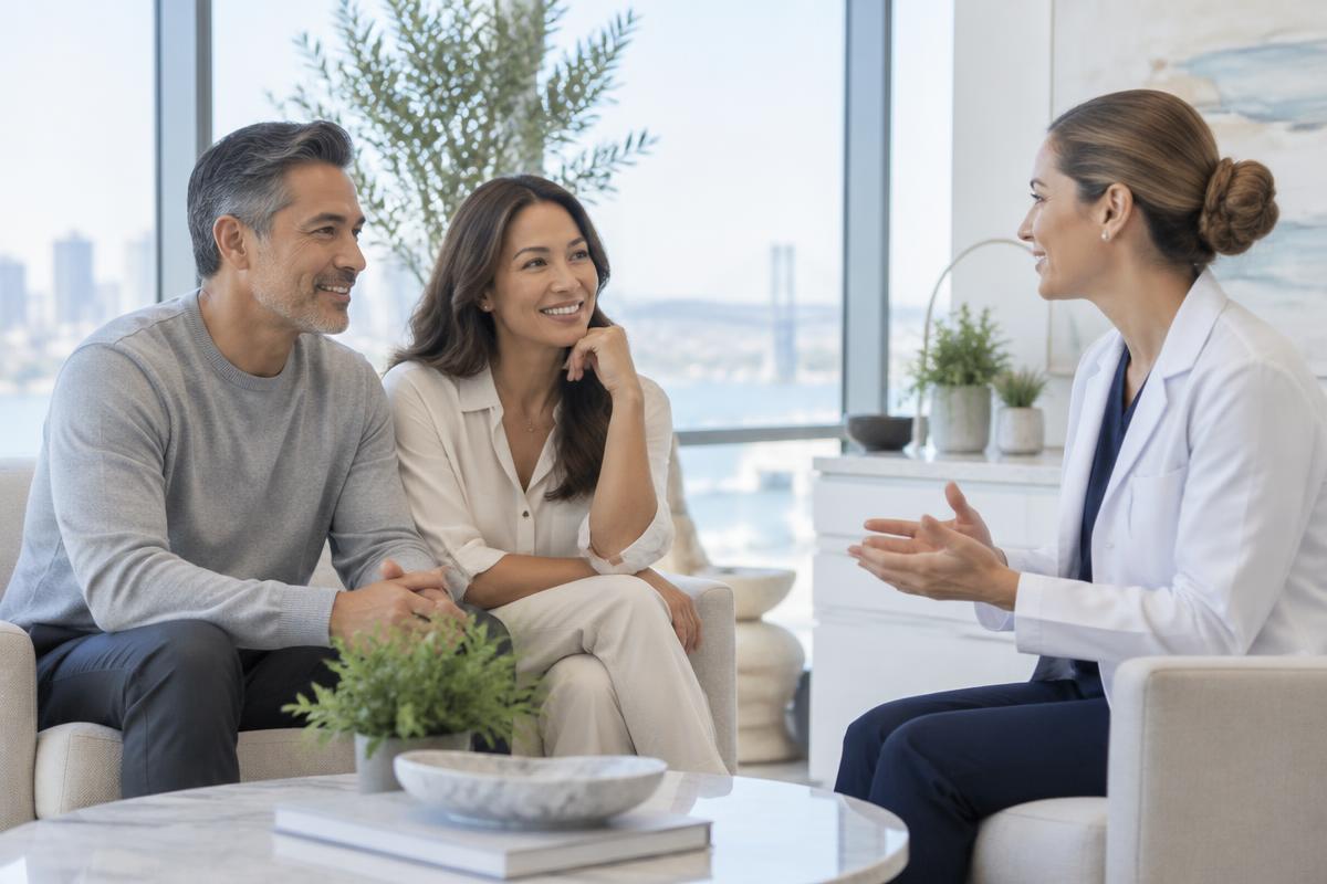 Couple discussing wellness goals with a medical professional
